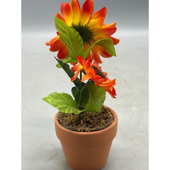 Artificial Potted Planter Flower Sunflowers Orange green terracotta 8x5" READ - Picture 5 of 5